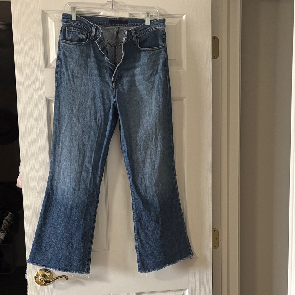 J Brand Medium Blue Raw-edge Flared Jeans Size 30